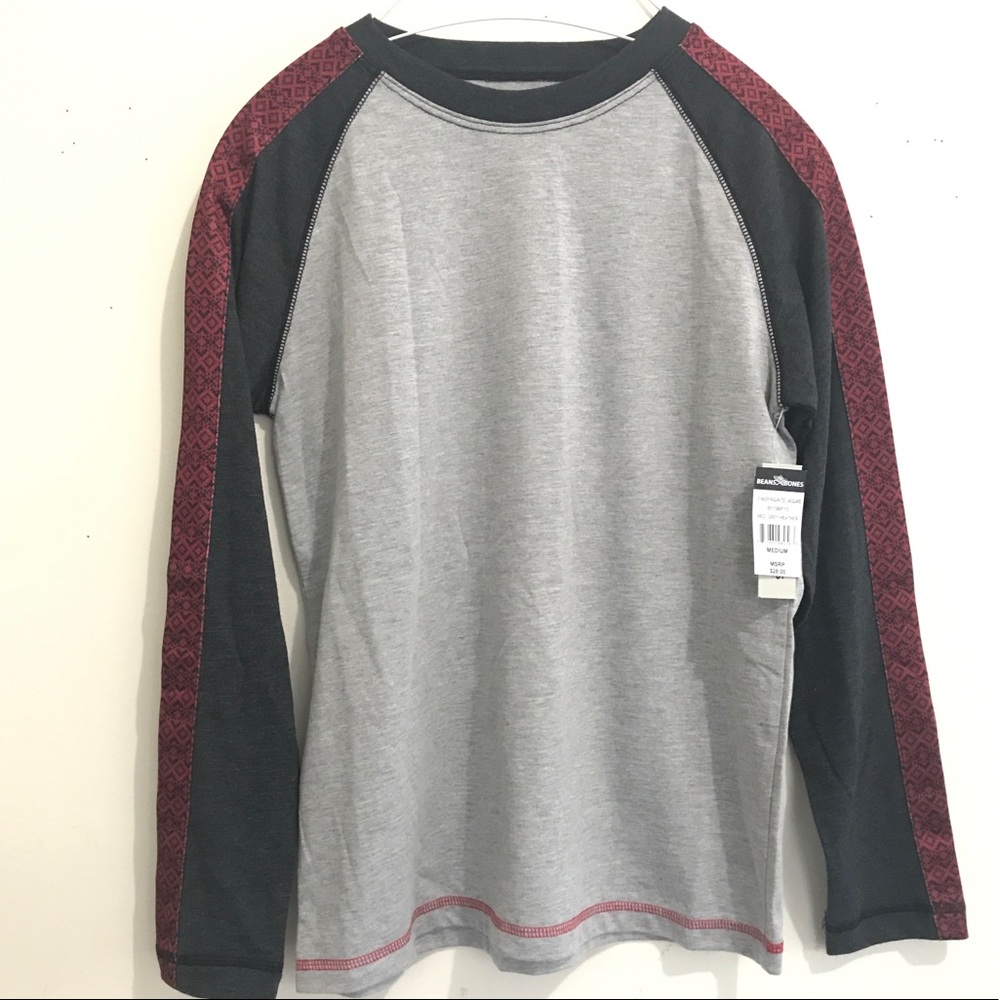 NEW Boys Long Sleeve Round Neck Gray Red T Shirt